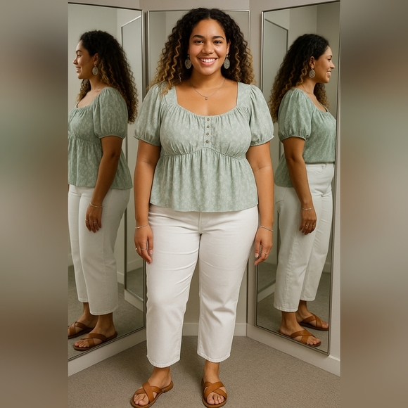 New Capri 24W Plussize Slimming Stretch Minimalist White Cropped - Picture 1 of 6